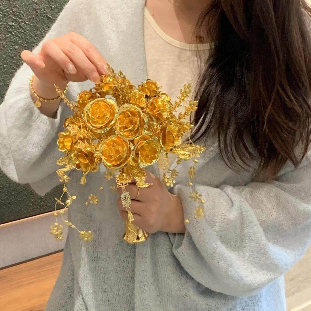 新款荆棘玫瑰花结婚新娘礼物金色手捧花中式婚礼diy材料手工制作