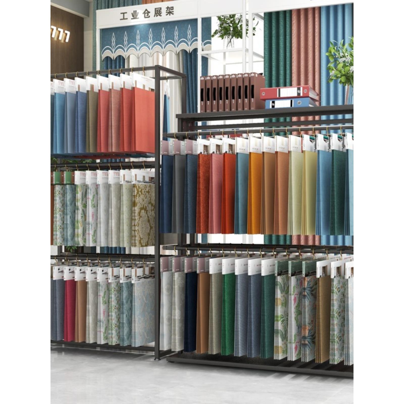 家纺面料吊卡展示架落地中岛布板货架双面2层服装布艺样品陈列架