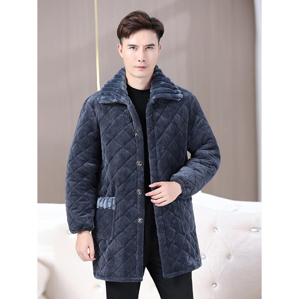 冬季新款男士加绒加厚棉衣罩衣围裙工作服保暖衣居家罩衣加厚睡衣