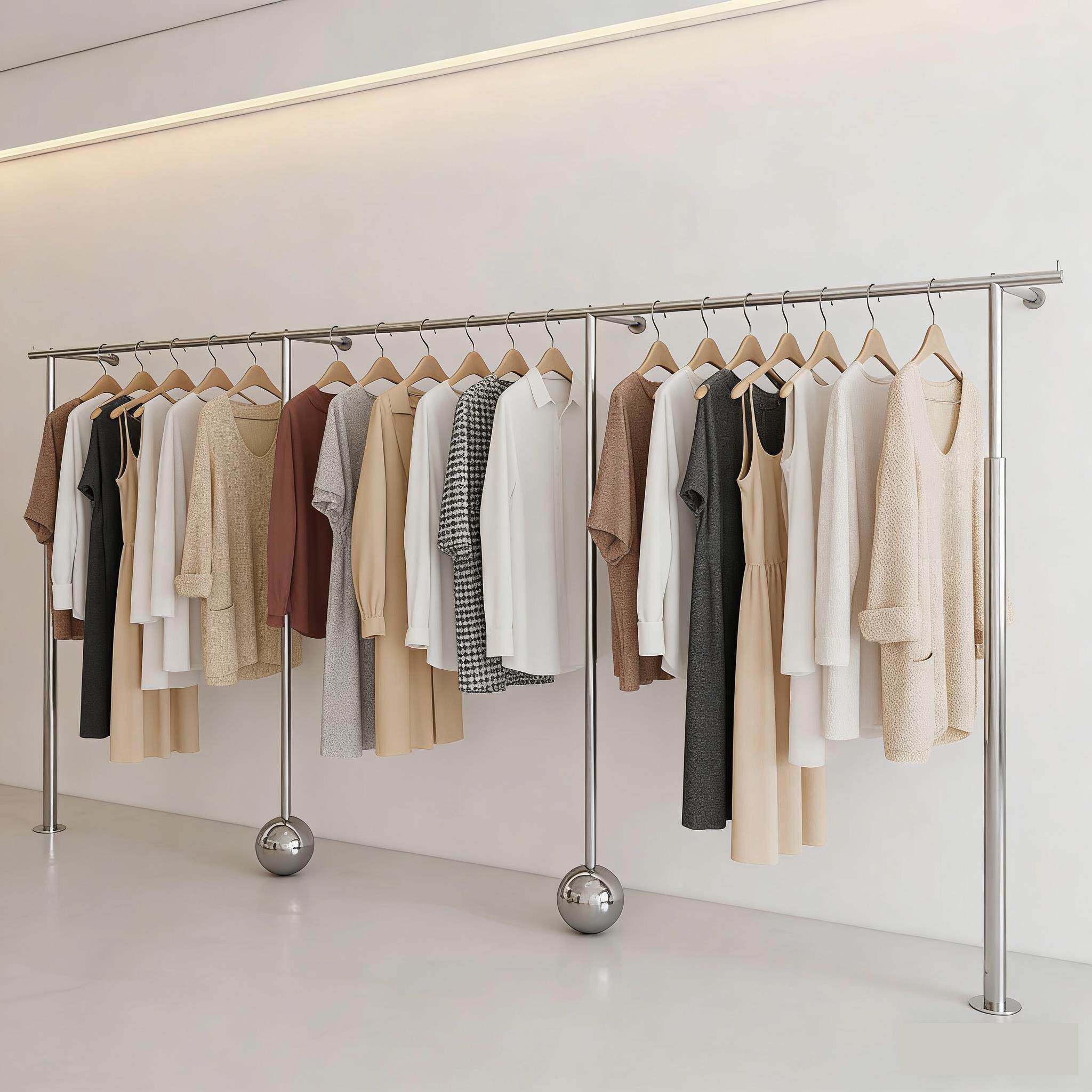 服装店展示架不锈钢上墙架女装店落地壁挂式加粗挂衣服专用陈列架