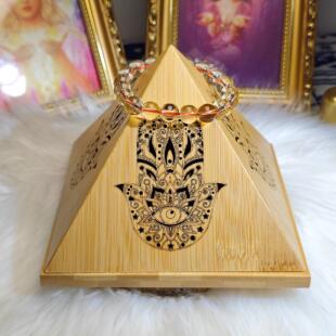 白鼠尾草净化香薰盒叶水晶手串手錬净化消磁金字塔香薰炉楠竹材质