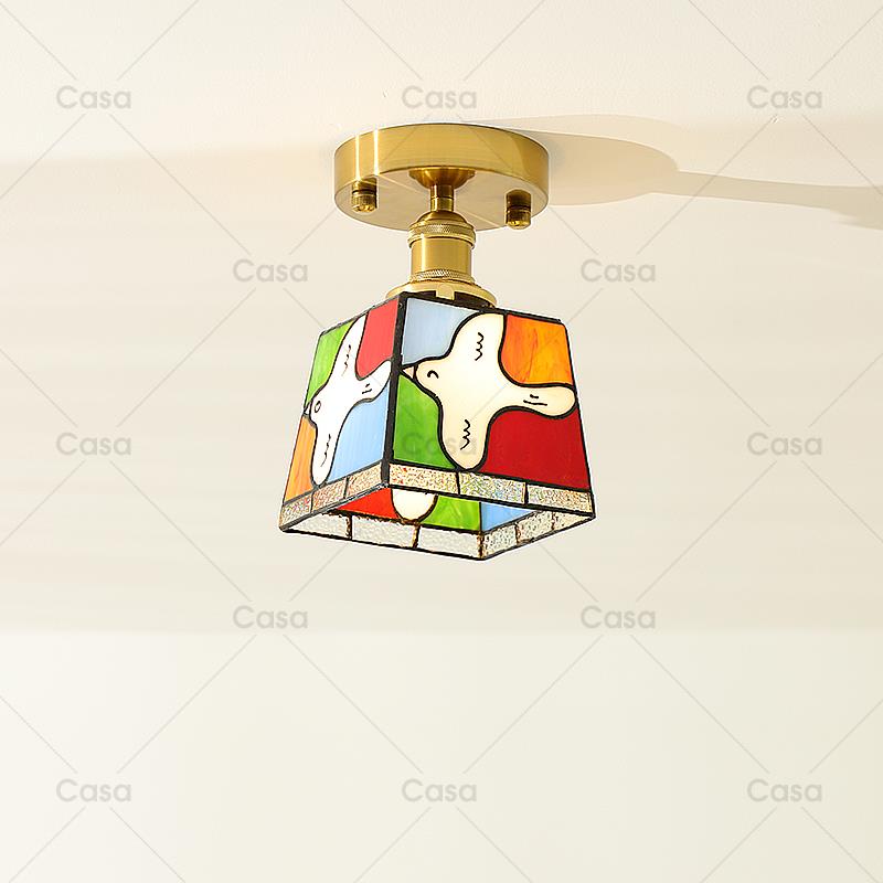 【和平鸽】创意卡通玄关吸顶灯入户走道灯覆古彩色玻璃装饰灯casa