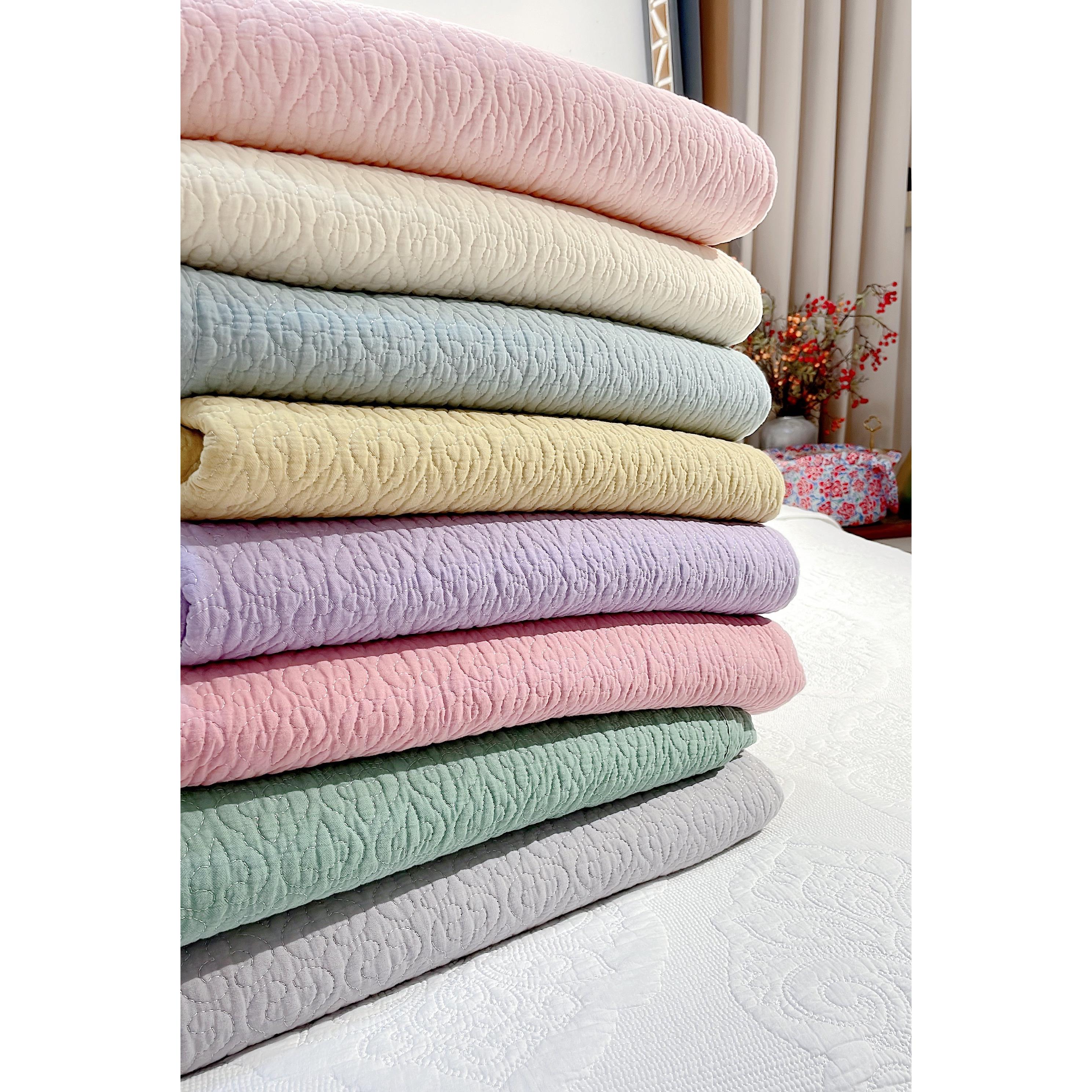 韩式斜纹纯棉纯色床盖绗缝被双面铺盖榻榻米垫子防滑砂洗加厚床垫