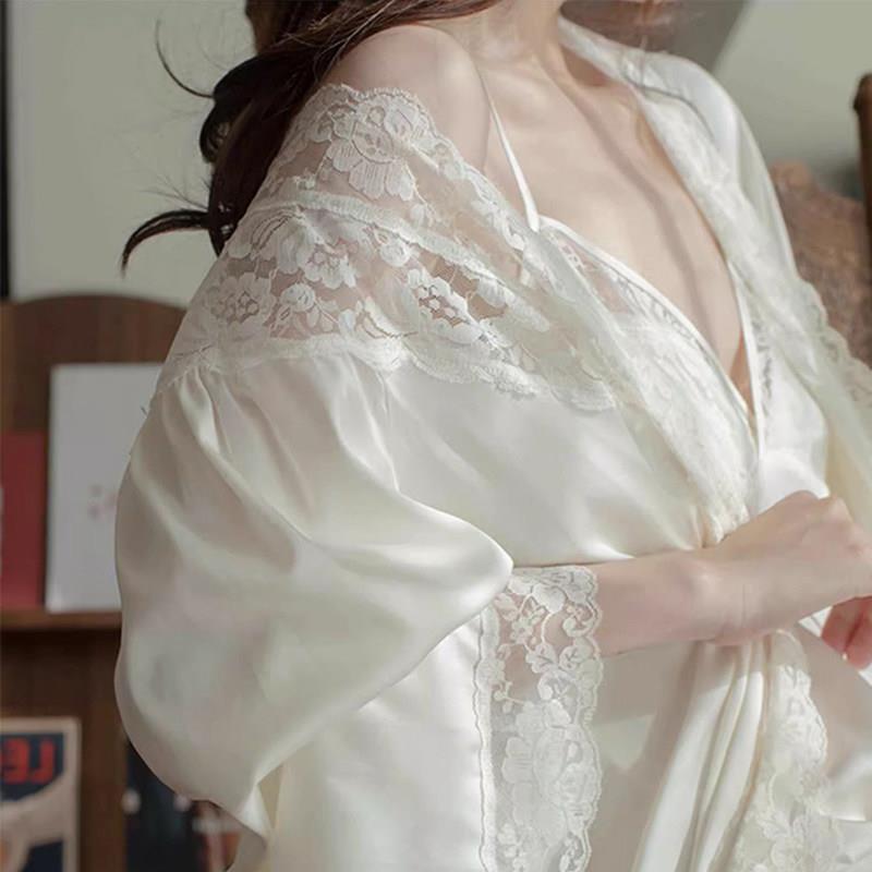 桑蚕丝法式结婚晨袍新娘高级感伴娘真丝睡衣女带胸垫吊带睡裙套装