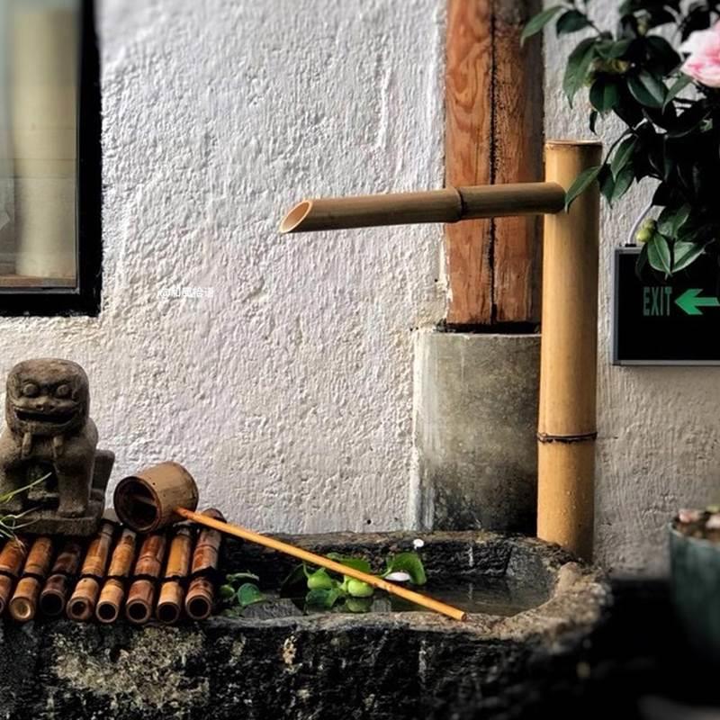 枯山水竹艺流水竹筒竹排庭院循环流水装饰摆件花园造景竹头木头器