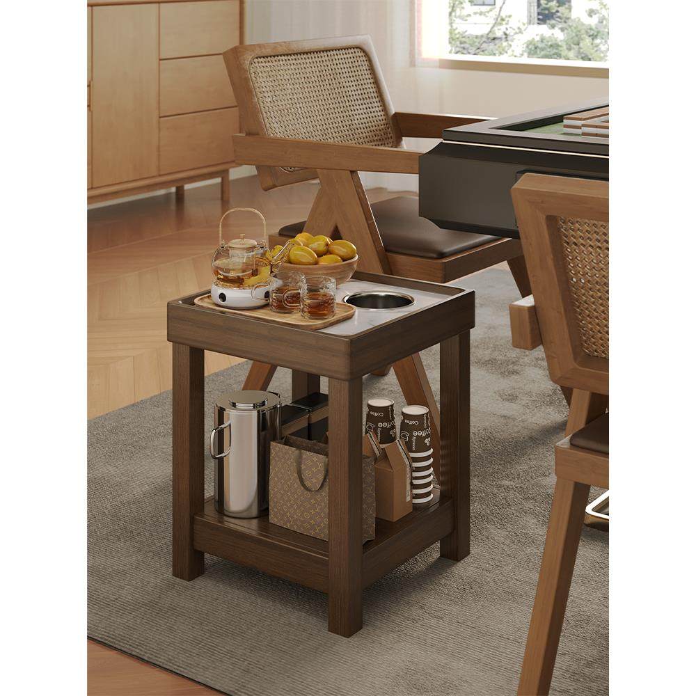 岩板实木麻将桌茶几茶水架棋牌室专用麻将机烟灰缸双层置物架边几