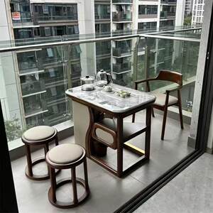 阳台茶桌椅组合新中式黑胡桃木实木家用小茶台极简小户型雨牧茶桌