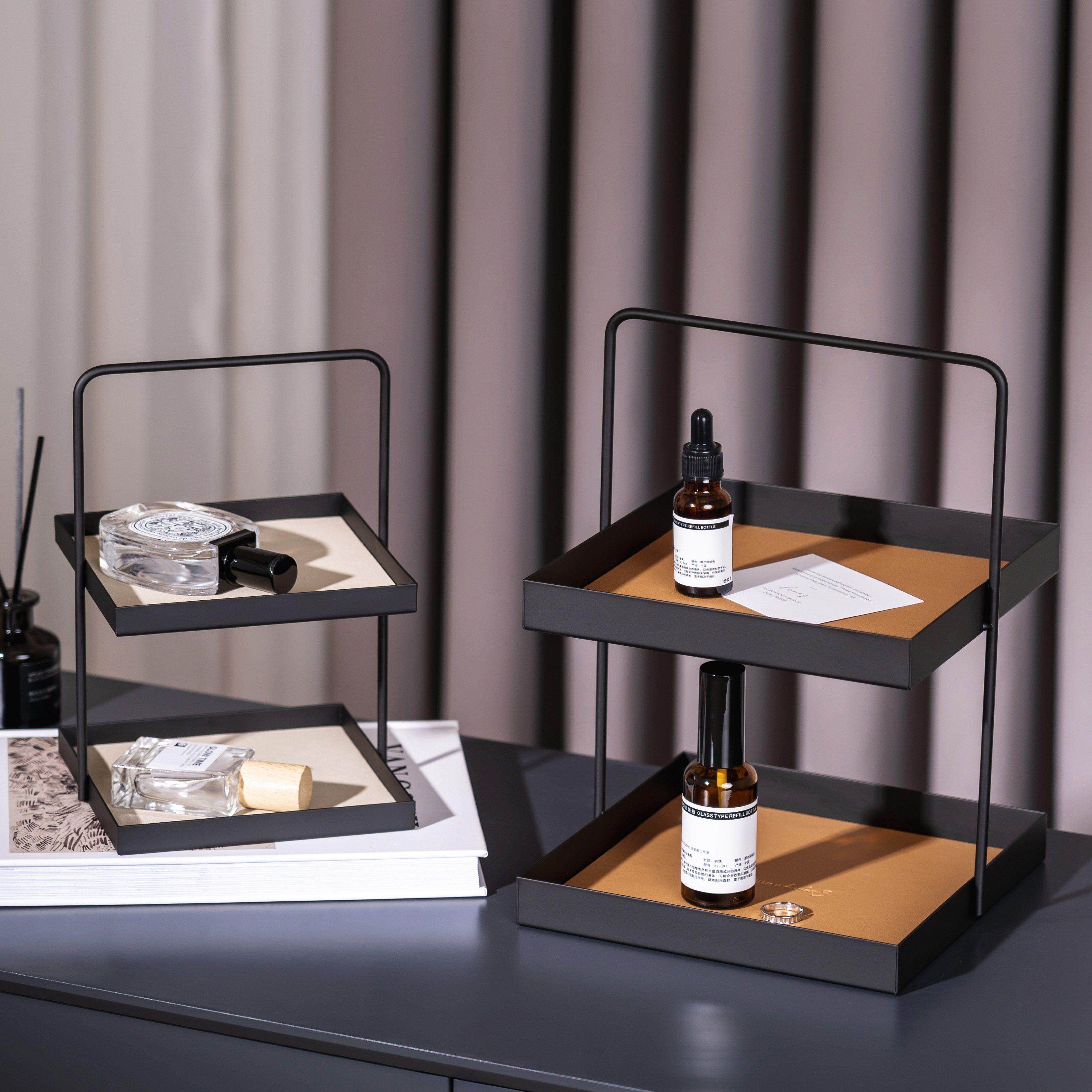轻奢风化妆品置物架化妆台桌面香水护肤品展示架多层手提收纳层架