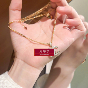 周珍珍2026爆款小香风双C满钻古巴链项链女锁骨链不掉色装毛衣链