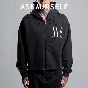 askyurselfRaw Cali禁止拉链连帽衫卫衣男女重磅休闲潮流美式新款