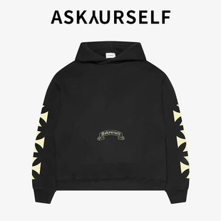 ASKAURSELF黑色卫衣男撞色袖元素潮流美式休闲OG交叉连帽衫