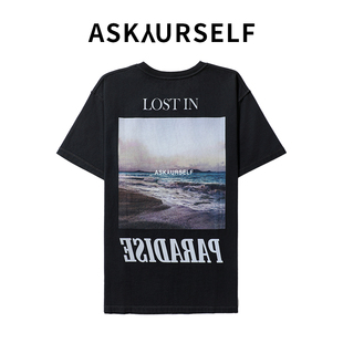 ASKYURSELF加州海浪风景3M Logo水洗短袖 男女同款T恤