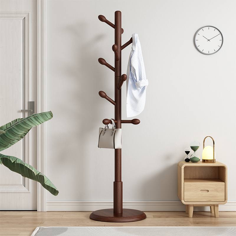 实木衣架落地家用卧室衣帽架挂衣架简易立式榉木挂衣杆室内挂包架