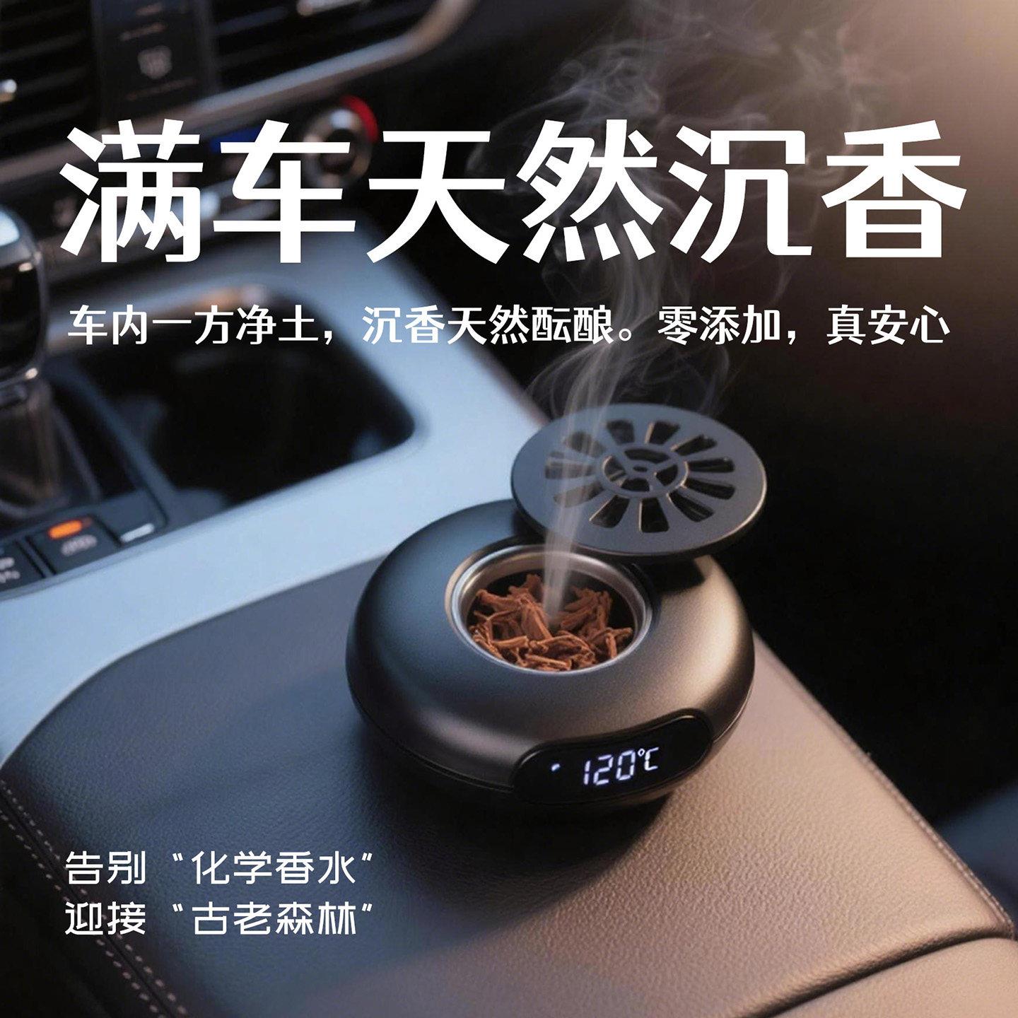 车载电薰炉老山檀香薰汽车加热香薰器智能车载摆件电子沉香薰香炉