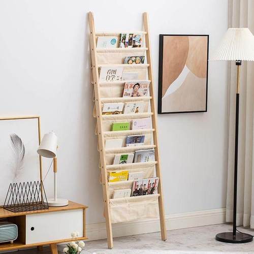 松木书架儿童超薄杂志架，落地式窄间隙墙储物架，学生报纸图画书