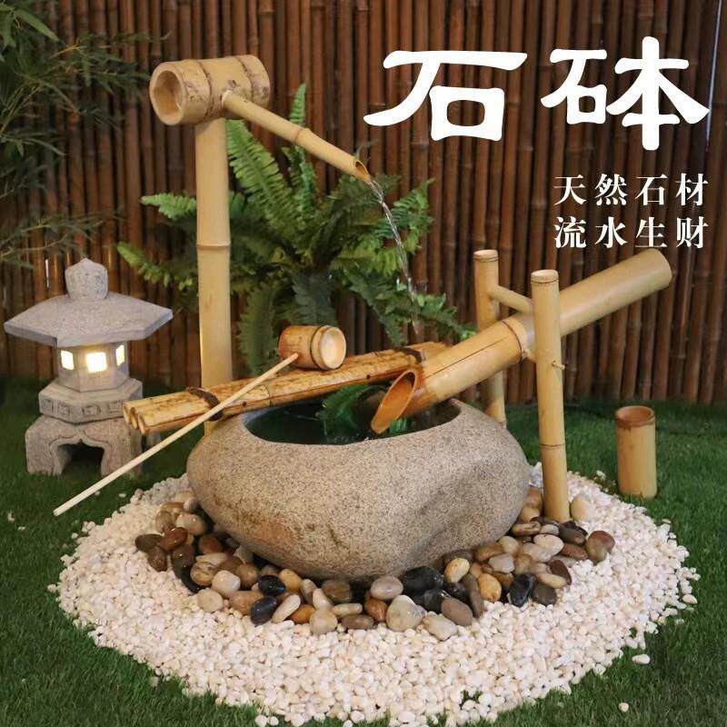 石钵流水庭院户外花园石盆踞石槽鱼缸水景别墅景观小品石头踞青石