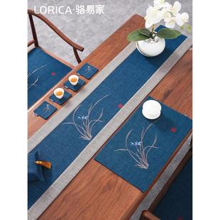 禅意茶席轻奢高端双层茶旗茶台布长条茶布茶桌布防水 茶几桌旗中式