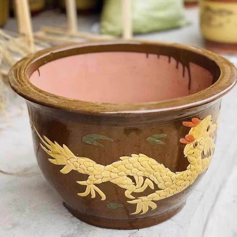 龙缸花盆特价陶瓷盆景大口径铁树盆透气庭院特大型陶土大缸盆清仓