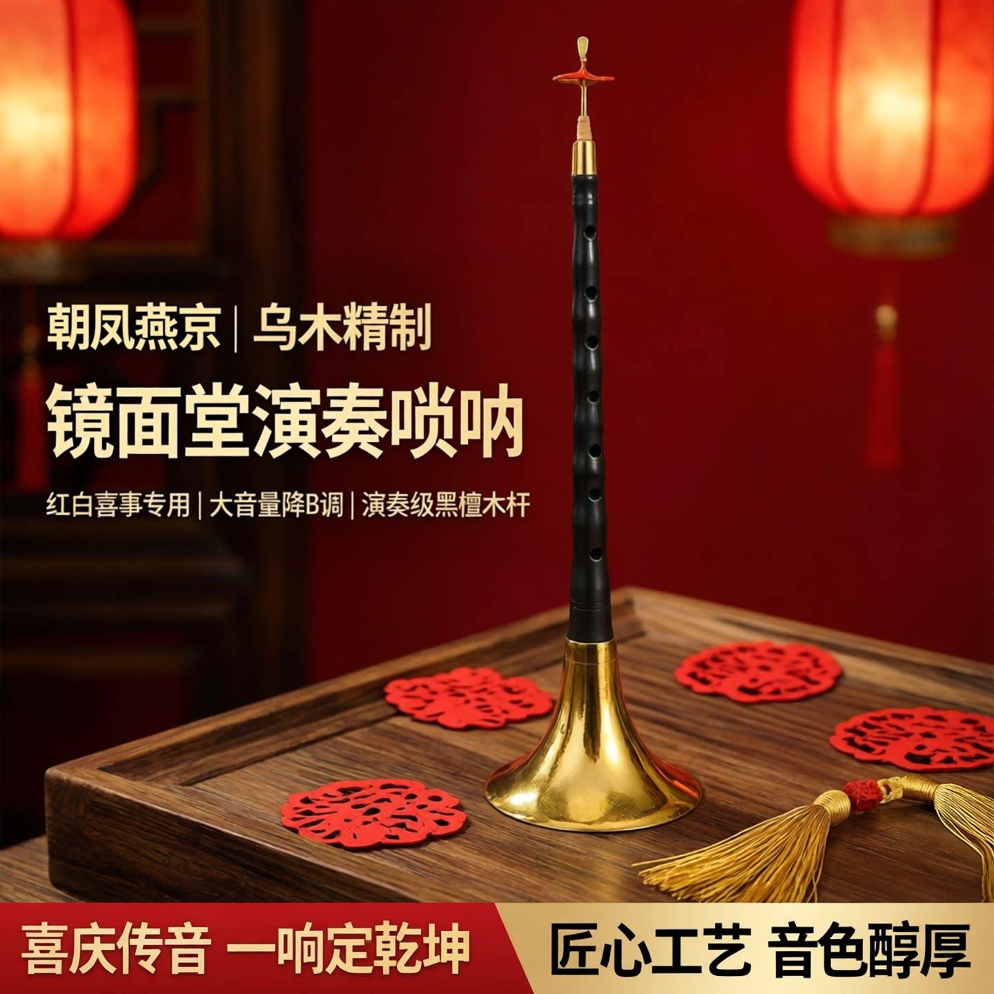 唢呐乐器全套镜面堂d调专业黑檀乌木杆红白喜事大音量降b调演奏级