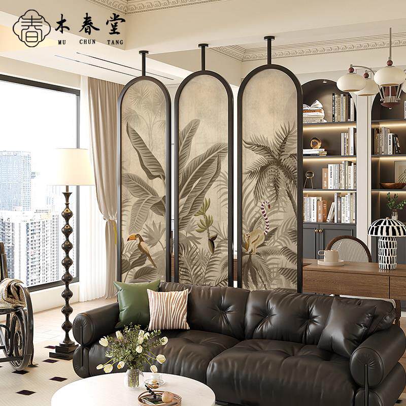 法式客厅屏风隔断中古沙发背景墙可旋转装饰木质玄关入户门高级感