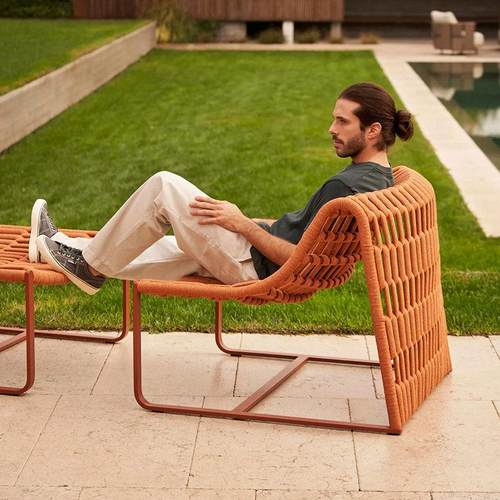 户外藤沙发阳台藤椅沙发单人设计师民宿露天室外休闲藤编沙发脚踏