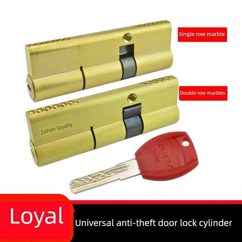 原厂正品忠恒超B级防盗门锁芯 双排覆合弹珠曲线蛇形槽全铜锁芯