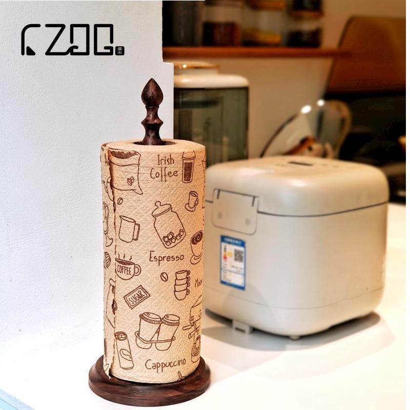 胡桃木厨房专用纸巾架立式 复古卷纸架 实木架子 高级木质纸巾架