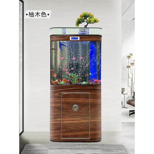 底滤鱼缸客厅2025新款小型中弯一体水族箱靠墙电视柜立式鱼缸家用