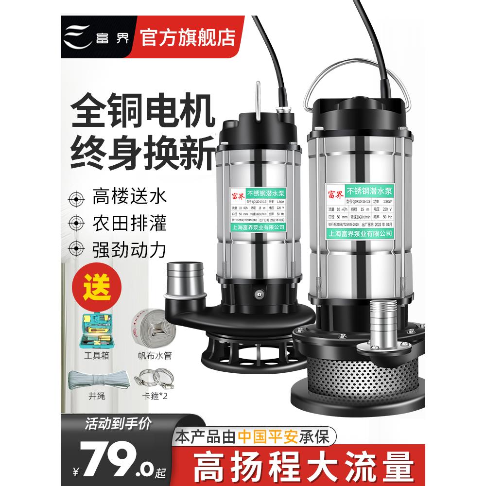 潜水泵污水泵220v抽粪泥浆家用高扬程农用灌溉排污不锈钢抽水泵