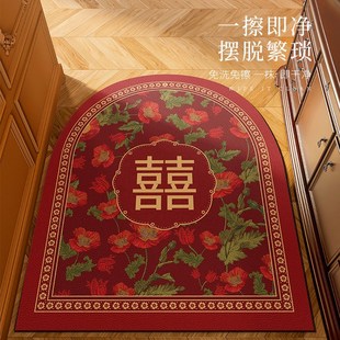 家用红色结婚地垫入户地垫进门垫氛围感皮革入门S脚垫防滑垫新中
