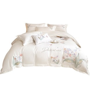 床上用品 A类母婴级长绒棉全o棉四件套高档刺绣全棉床单被套床笠款