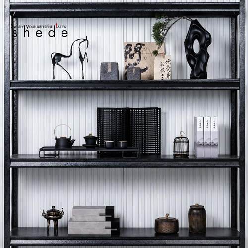 新中式展厅博古架样板间书房书柜客厅收纳展示柜软装饰品摆件套装