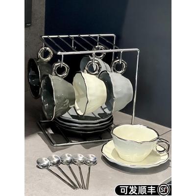 轻奢咖啡杯子高档精致女士高颜值陶瓷杯碟套装杯架礼盒杯子高级感