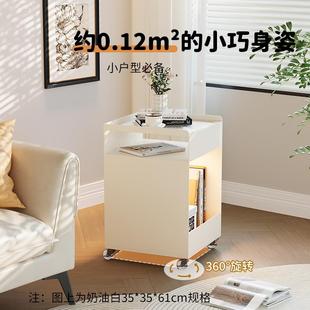 可移动铁艺床头柜小型卧室创意床头置物架带灯沙发边几轻奢感