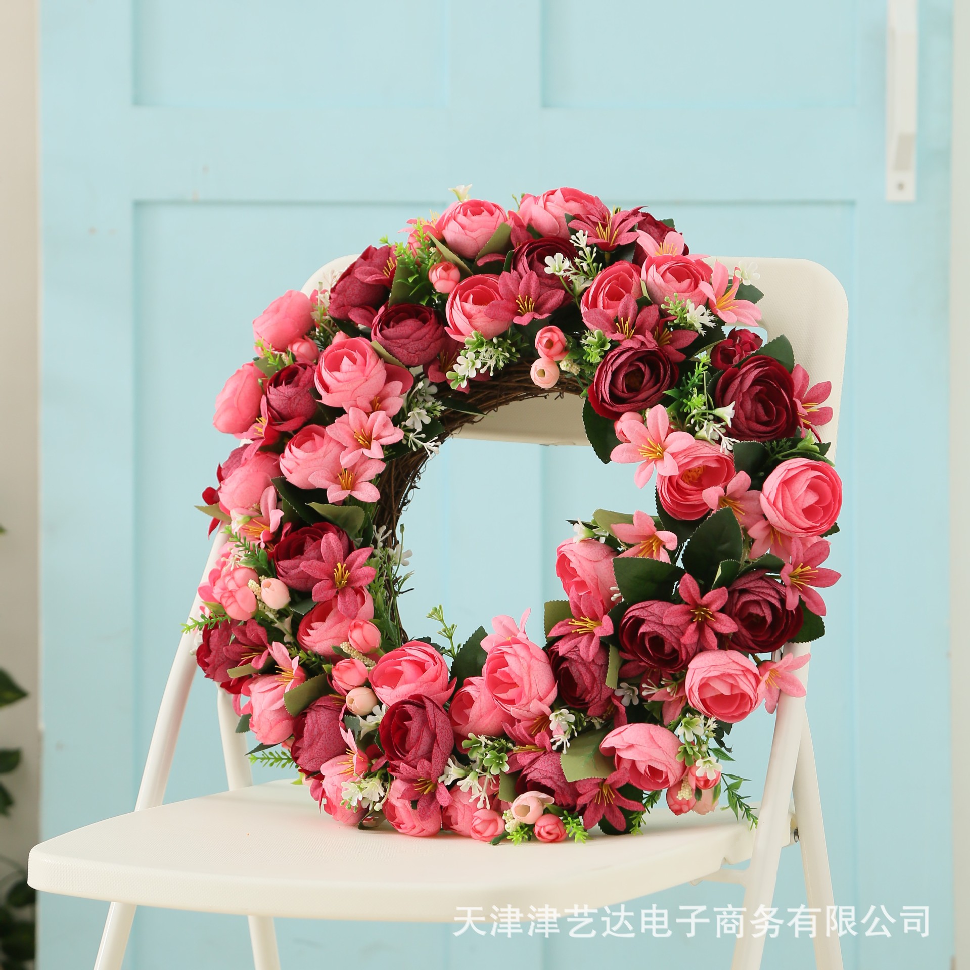 欧式仿真玫瑰花环婚礼门楣挂饰