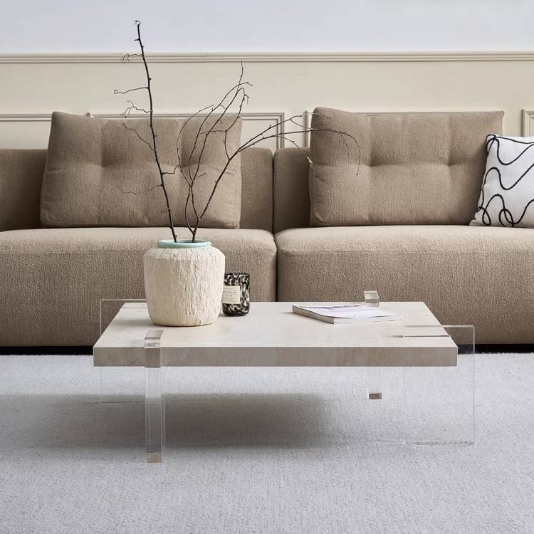 中古风白洞石茶几现代简约小户型客厅诧寂复古风奶油风悬浮岩板茶