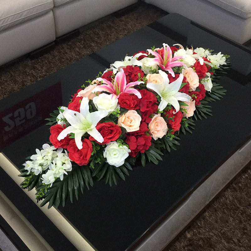 桌花台花签到假花会议室装饰花商务摆设塑料长形会议桌花