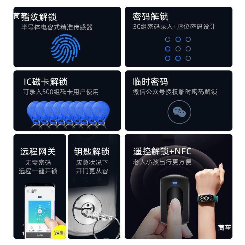 不锈钢户外指纹锁庭院门双面密码防盗老式牛头锁改锁