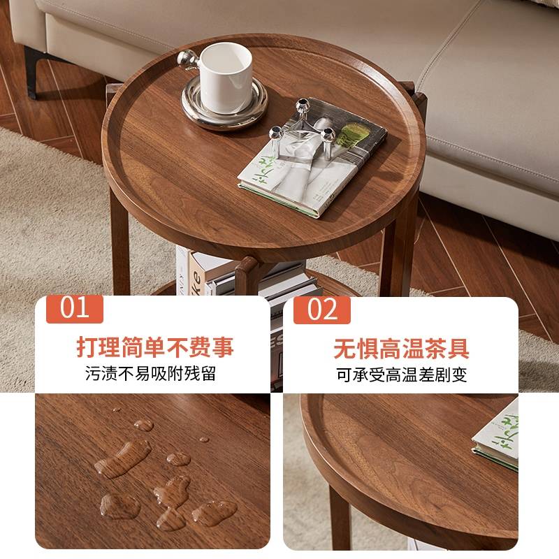 轻奢可移动茶几现代家用圆形双层滑轮边几角几民宿酒店沙发小边几