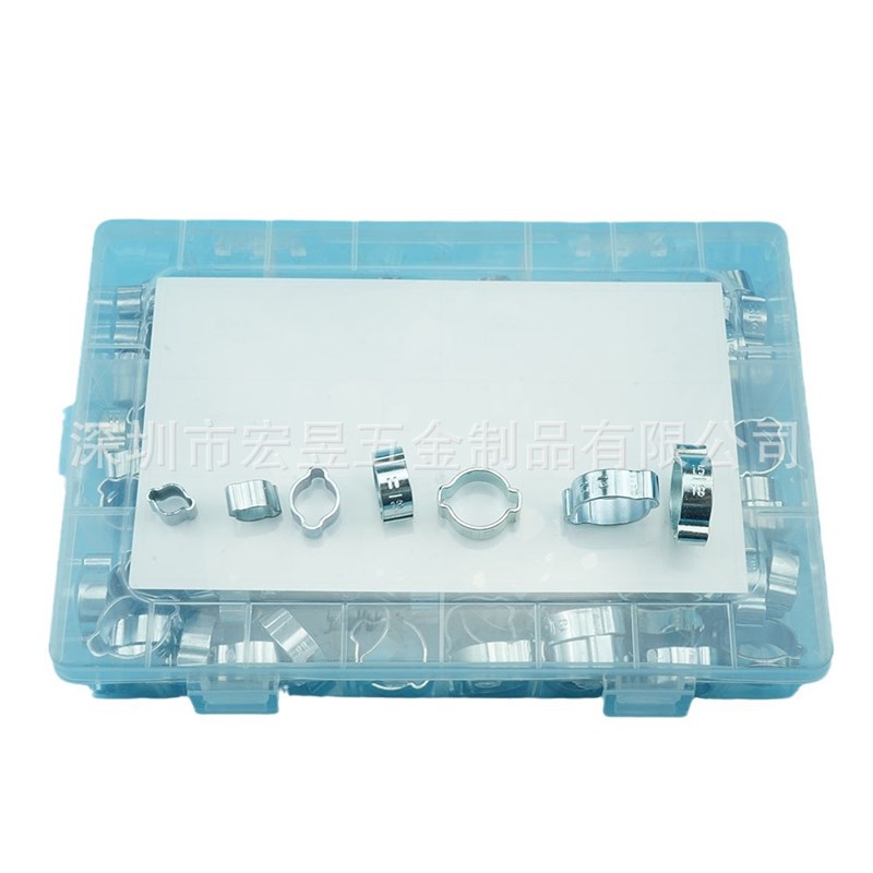 140pcs 镀l锌钢双耳卡箍 通用卡箍圈多规格组合套装盒装