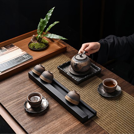 茶具架子 乌金石石头杯架 茶杯架沥水杯托客厅茶道配件架功夫茶具