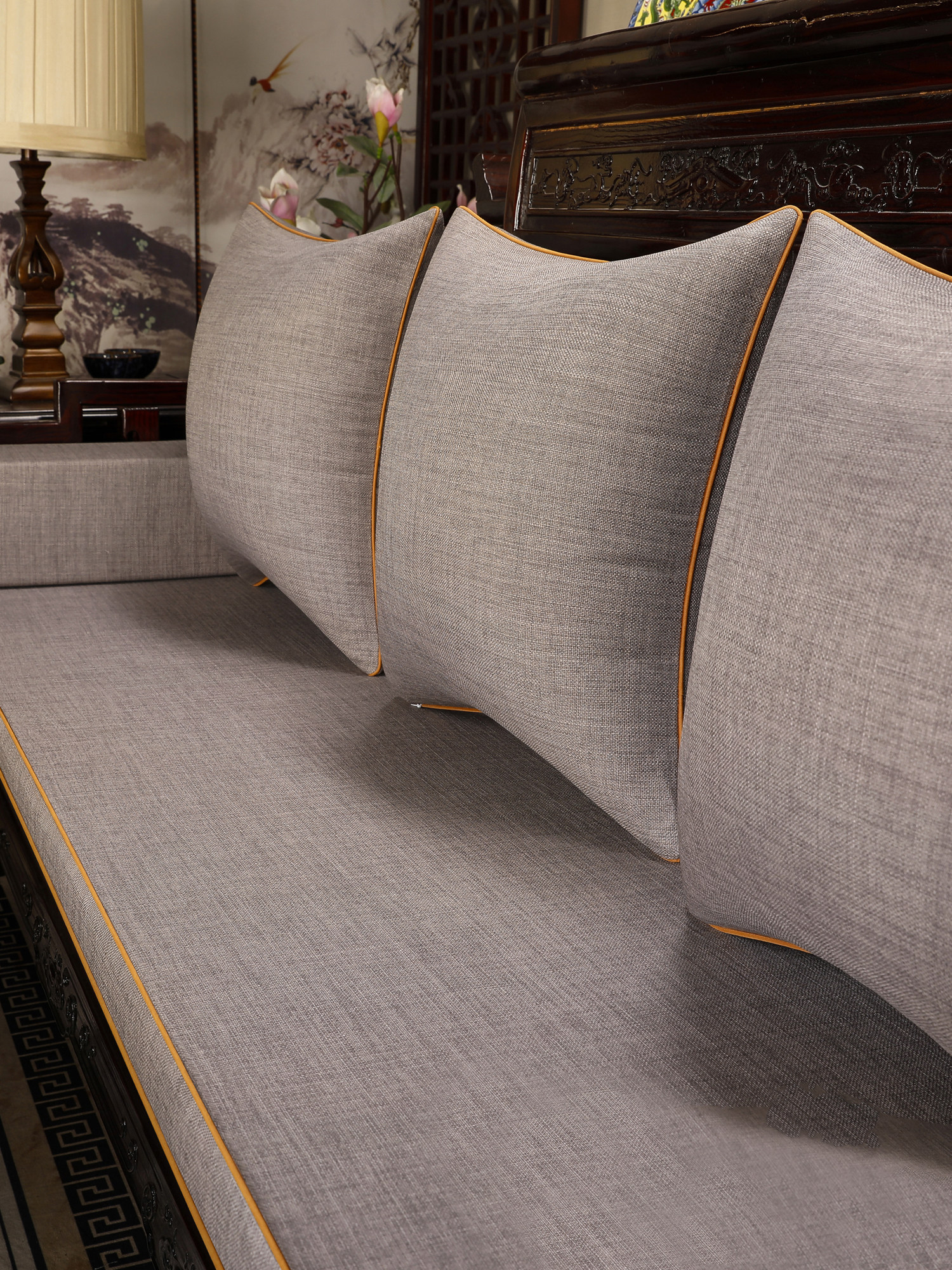 中式沙发坐垫红木家具沙发垫高档布艺实木座椅垫罗汉床五件套定制