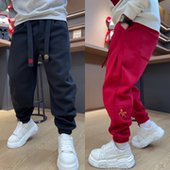 加绒时尚 舒适百搭男束脚裤 重工马刺绣卫裤 冬季 马上发财 新年款