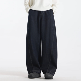 『黑曼巴』冬季原色水洗立体剪裁直筒阔腿加绒加厚休闲牛仔裤男士