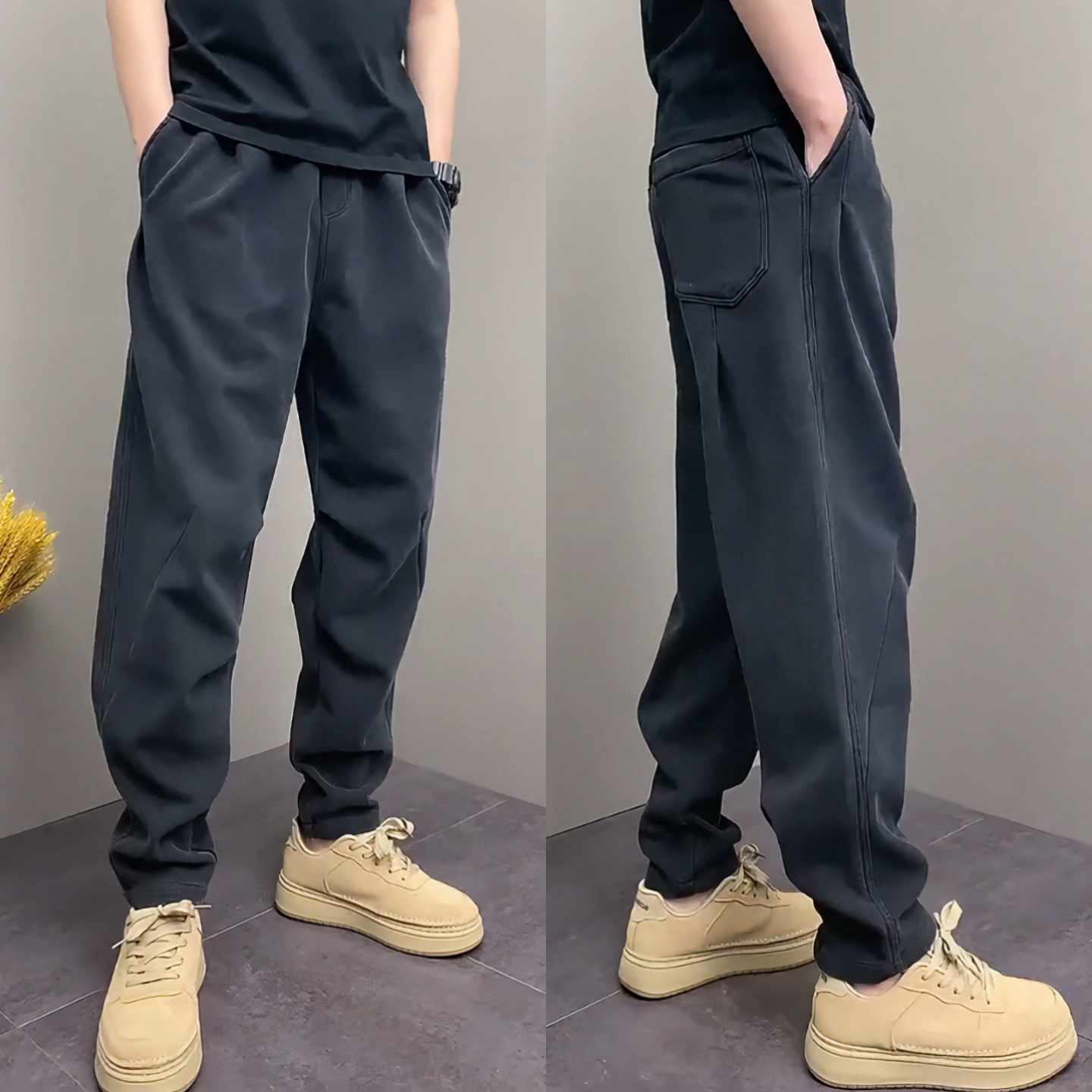 韩版休闲裤男百搭松紧腰哈伦裤帅气束脚裤黑色长裤秋季新款时尚潮