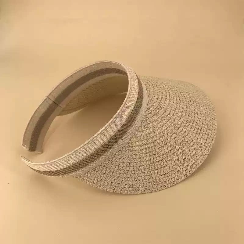 批发-草编空顶防晒帽子女沙滩遮阳太阳帽夏季防紫外线遮脸海边拉