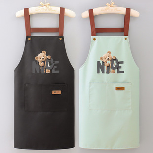 围裙防水防油男女款厨房做饭围腰NICE熊简约背带兜餐厅工作服加大