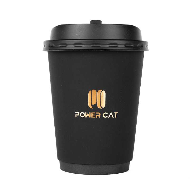 一次性80口径280ml黑色烫金咖啡杯90口径330ml中空热饮杯定制logo