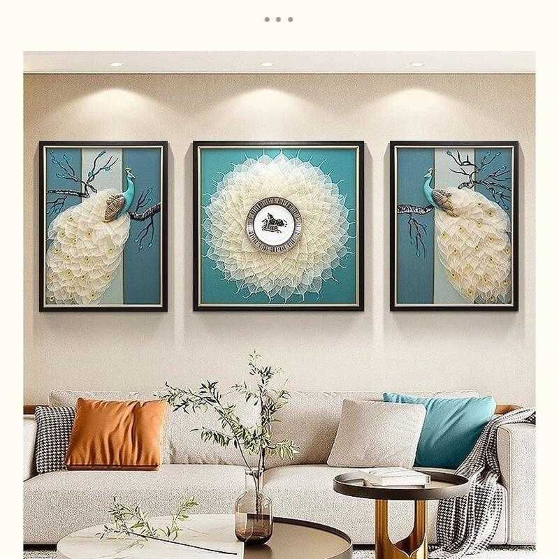 菩提孔雀羽毛沙发背景墙装饰画2025客厅新款挂画新中式适合大白墙图片