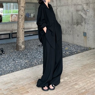 休闲阔腿裤 气质白色polo领衬衫 时尚 上衣松弛感套装 子两件套 女夏季